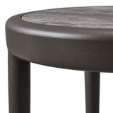 Andre Round Side Table | Aluminum Asteroid, Travertine Dark Grey,