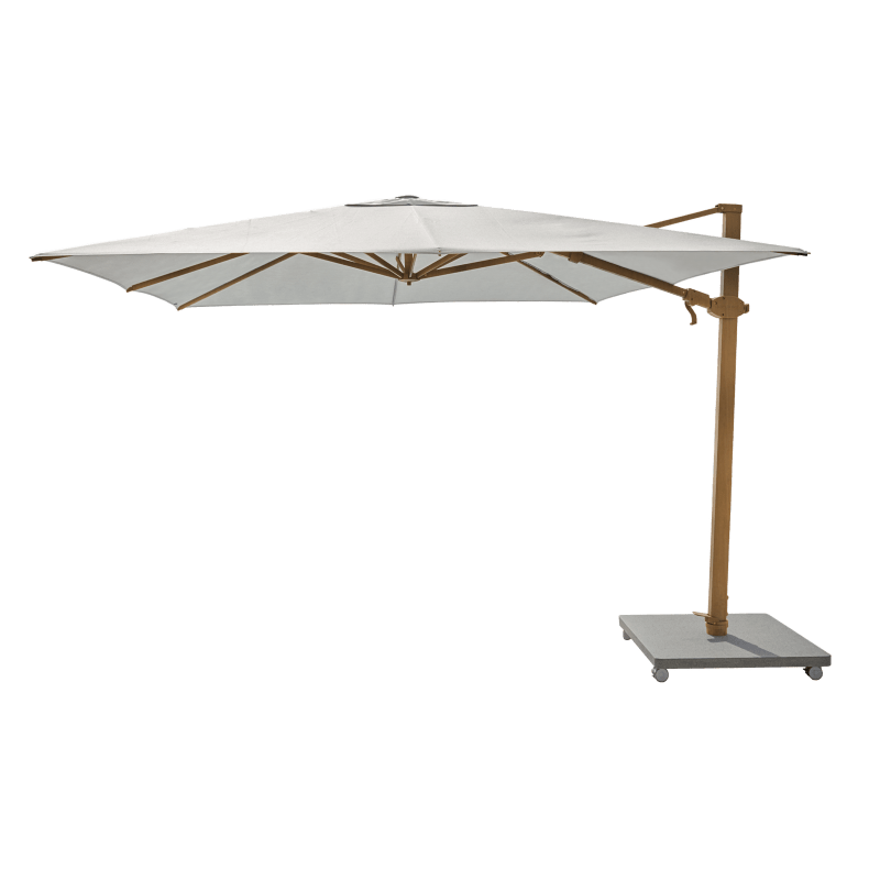 Antego Cantilever Umbrella + Base | Silk Grey Granite, Aluminum Teak, Natural