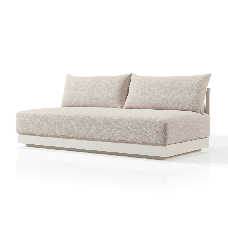 Antigua 2 Seat Armless Sofa | Aluminum Bone, Siesta Taupe, Rope Shell