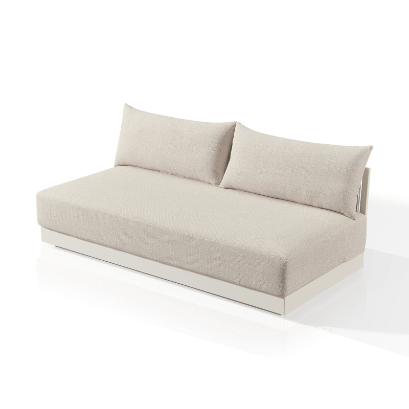 Antigua 2 Seat Armless Sofa | Aluminum Bone, Siesta Taupe, Rope Shell