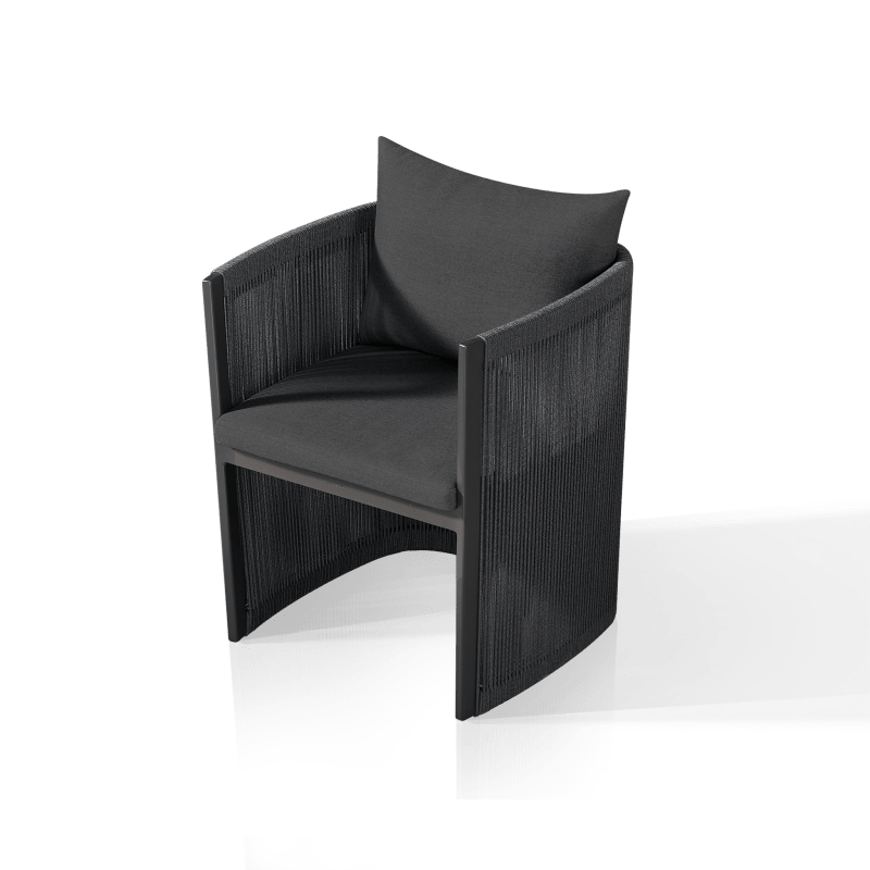 Antigua Dining Chair | Aluminum Asteroid, Panama Grafito, Rope Dark Grey