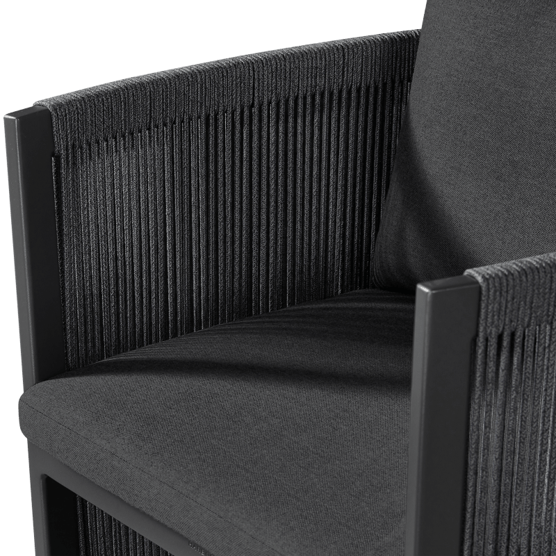 Antigua Dining Chair | Aluminum Asteroid, Panama Grafito, Rope Dark Grey