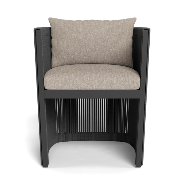 Antigua Dining Chair | Aluminum Asteroid, Pebble Sand, Rope Dark Grey