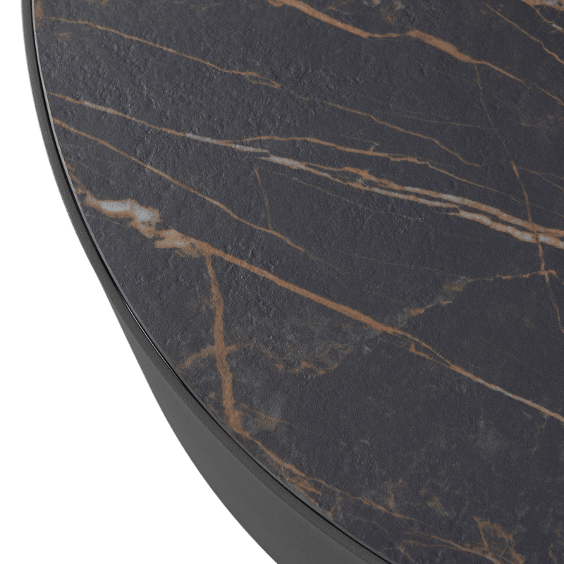 Antigua Round Coffee Table | Aluminum Asteroid, Laminam Noir,