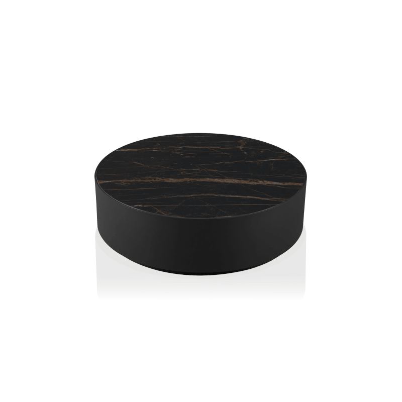 Antigua Round Coffee Table | Aluminum Asteroid, Laminam Noir,