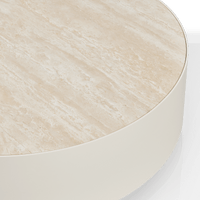 Antigua Round Coffee Table | Aluminum Bone, Travertine Natural,