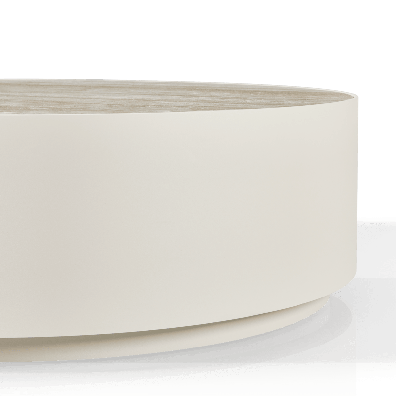 Antigua Round Coffee Table | Aluminum Bone, Travertine Natural,