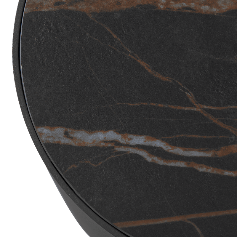 Antigua Round Side Table | Aluminum Asteroid, Laminam Noir,