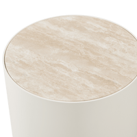 Antigua Round Side Table | Aluminum Bone, Travertine Natural,