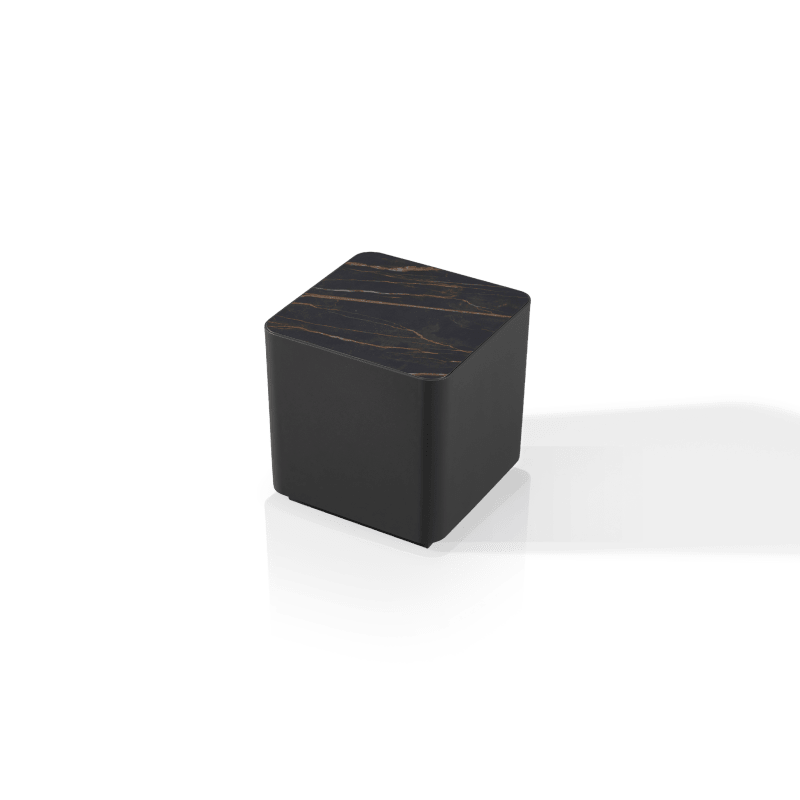 Antigua Square Side Table | Aluminum Asteroid, Laminam Noir,