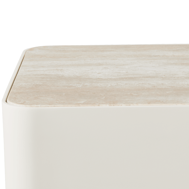 Antigua Square Side Table | Aluminum Bone, Travertine Natural,