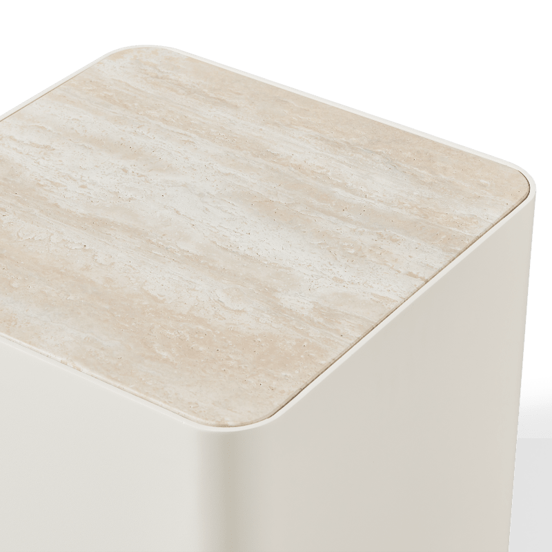 Antigua Square Side Table | Aluminum Bone, Travertine Natural,