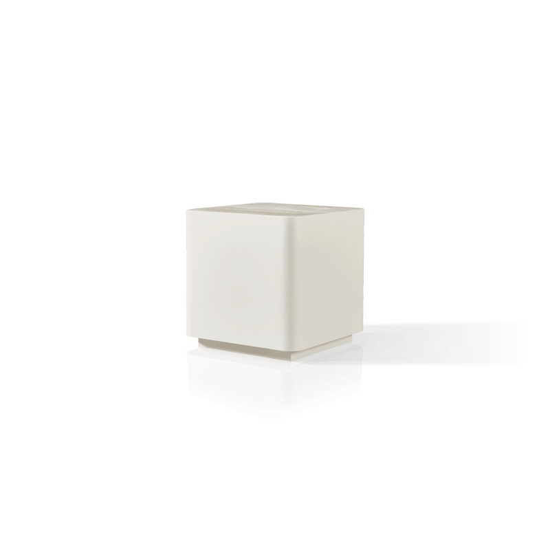 Antigua Square Side Table | Aluminum Bone, Travertine Natural,