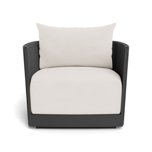 Antigua Swivel Lounge Chair | Aluminum Asteroid, Marley Snow, Rope Dark Grey