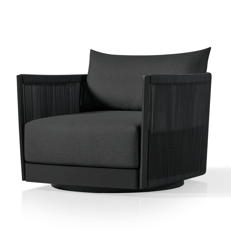 Antigua Swivel Lounge Chair | Aluminum Asteroid, Panama Grafito, Rope Dark Grey