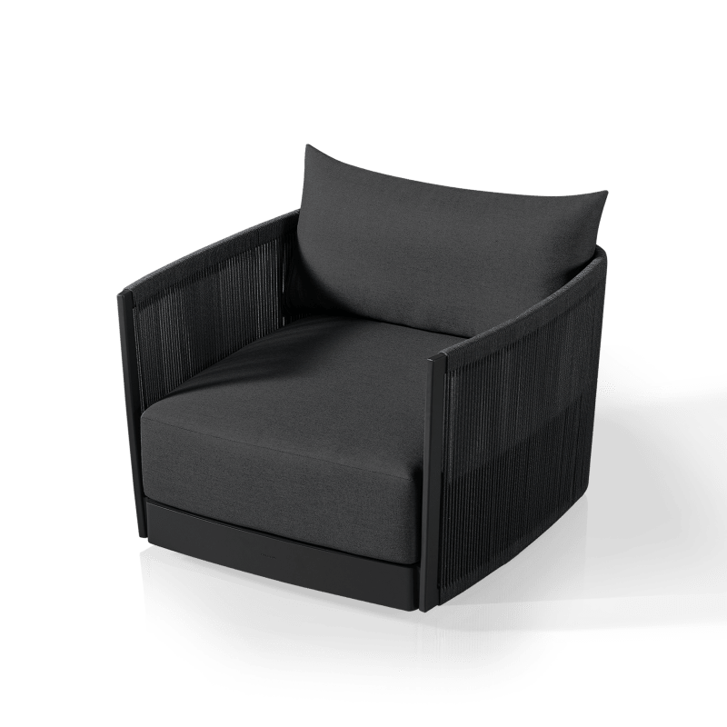 Antigua Swivel Lounge Chair | Aluminum Asteroid, Panama Grafito, Rope Dark Grey