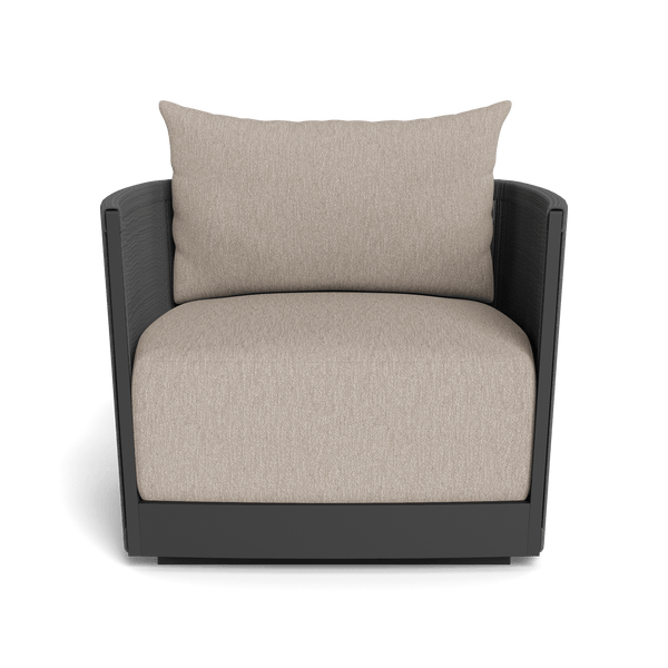 Antigua Swivel Lounge Chair | Aluminum Asteroid, Pebble Sand, Rope Dark Grey