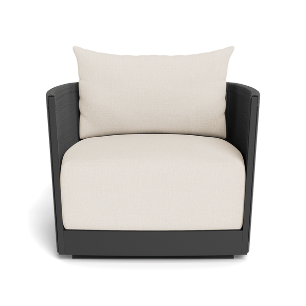 Antigua Swivel Lounge Chair | Aluminum Asteroid, Stirling Linen, Rope Dark Grey