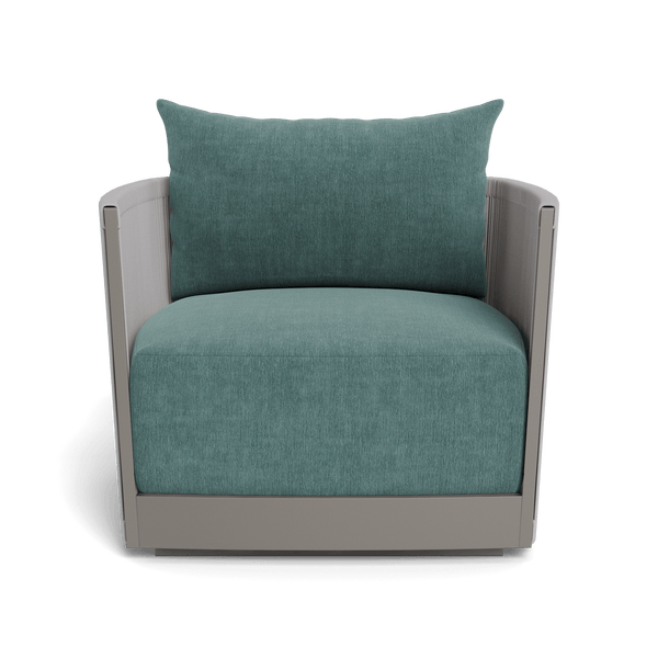 Antigua Swivel Lounge Chair | Aluminum Taupe, Altona Dew, Rope Light Grey
