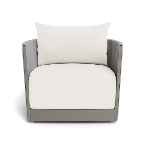 Antigua Swivel Lounge Chair | Aluminum Taupe, Altona Snow, Rope Light Grey