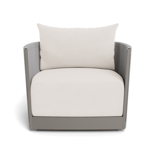 Antigua Swivel Lounge Chair | Aluminum Taupe, Marley Snow, Rope Light Grey