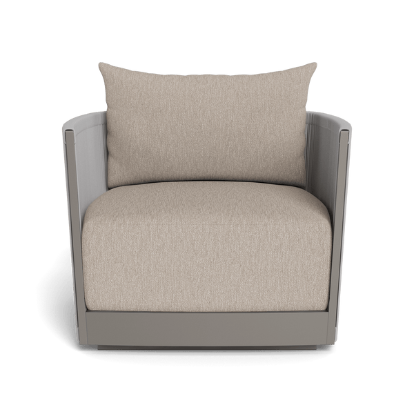 Antigua Swivel Lounge Chair | Aluminum Taupe, Pebble Sand, Rope Light Grey