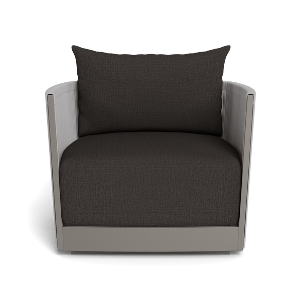 Antigua Swivel Lounge Chair | Aluminum Taupe, Stirling Flint, Rope Light Grey