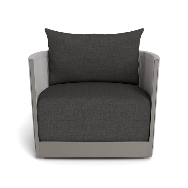 Antigua Swivel Lounge Chair | Aluminum Taupe, Stirling Shadow, Rope Light Grey