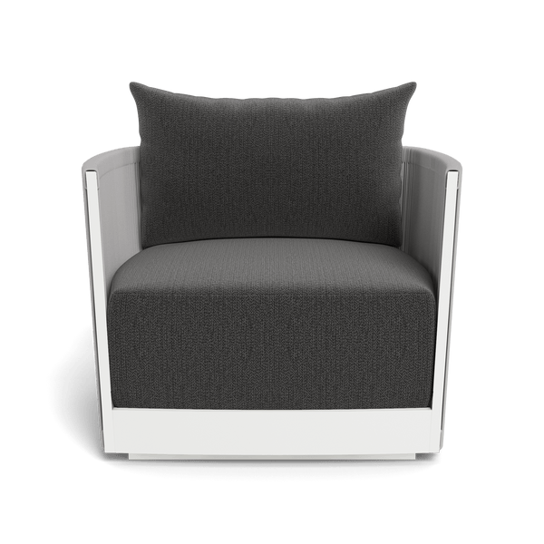 Antigua Swivel Lounge Chair | Aluminum White, Marley Boulder, Rope Light Grey