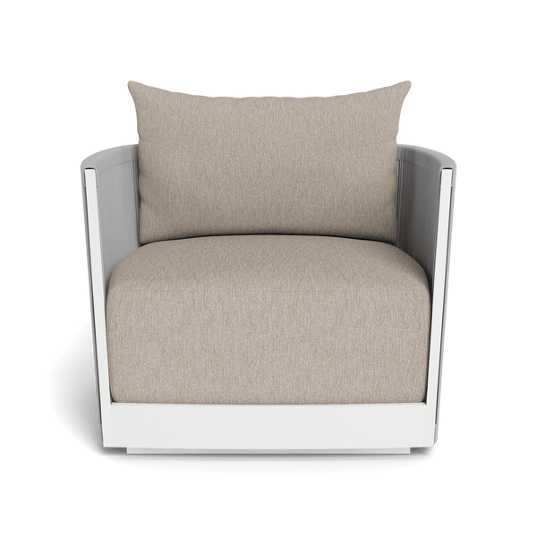 Antigua Swivel Lounge Chair | Aluminum White, Pebble Sand, Rope Light Grey