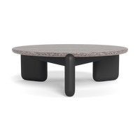 Chloe Aluminum Round Coffee Table - Aluminum Asteroid / Travertine Grey