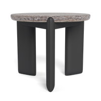 Chloe Aluminum Round Side Table - Aluminum Asteroid / Travertine Grey