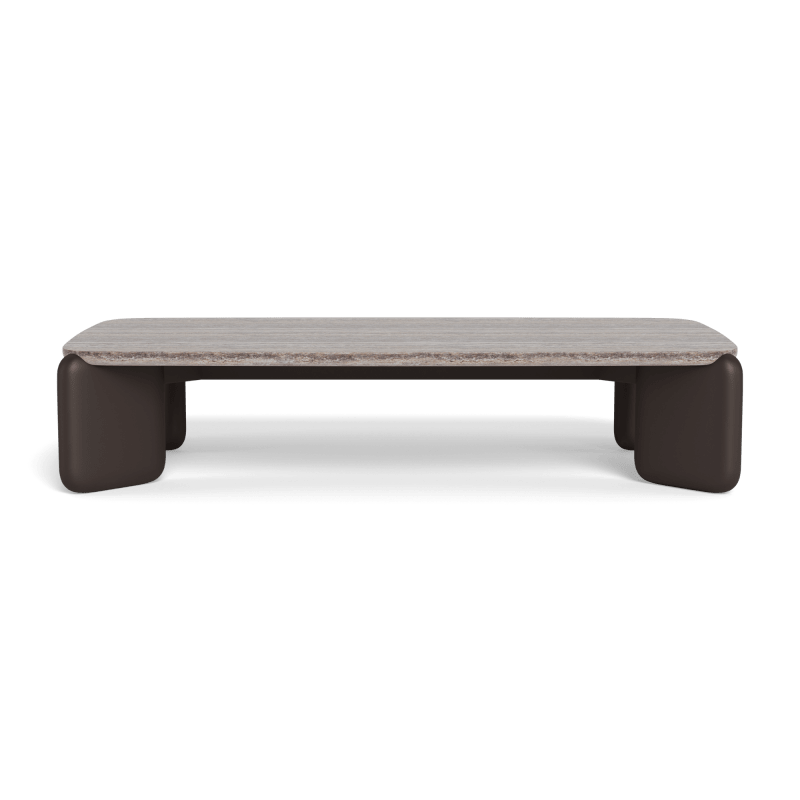 Chloe Aluminum Rectangle Coffee Table | Aluminum Bronze, Travertine Grey,
