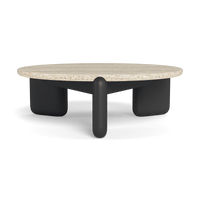 Chloe Aluminum Round Coffee Table | Aluminum Asteroid, Travertine Grey,
