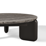 Chloe Aluminum Round Coffee Table | Aluminum Bronze, Travertine Dark Grey,