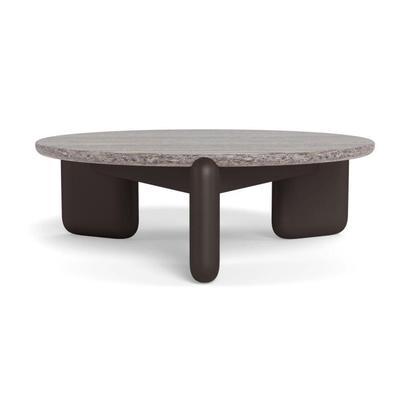 Chloe Aluminum Round Coffee Table | Aluminum Bronze, Travertine Grey,