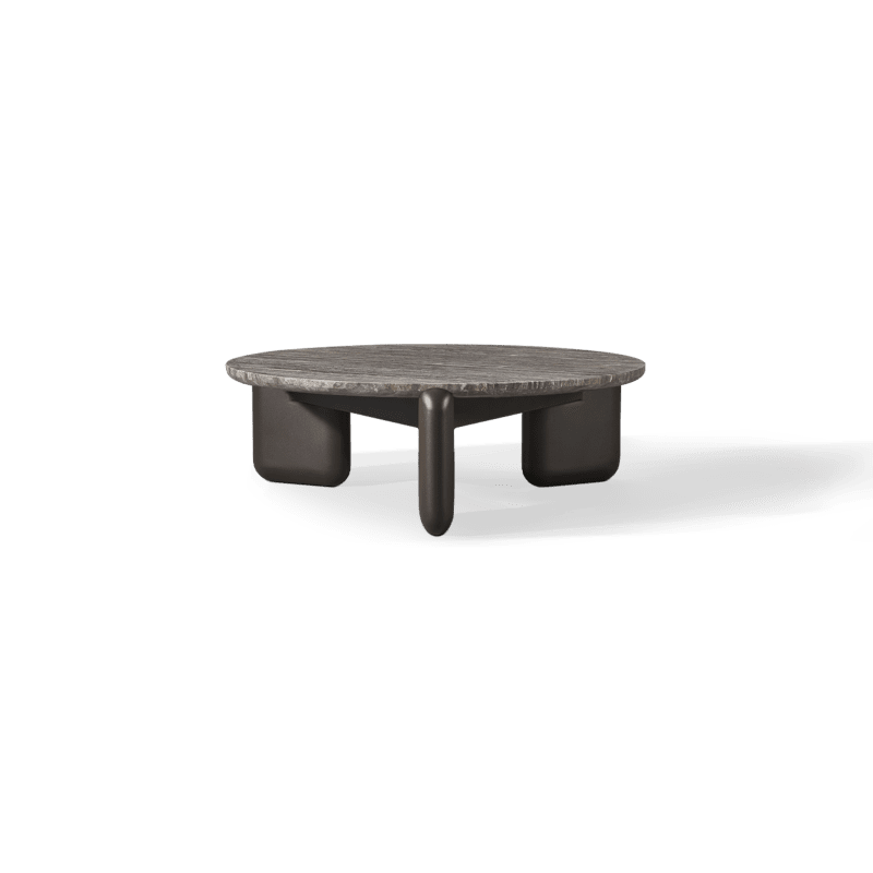 Chloe Aluminum Round Coffee Table | Aluminum Bronze, Travertine Dark Grey,