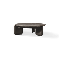 Chloe Aluminum Round Coffee Table | Aluminum Bronze, Travertine Dark Grey,