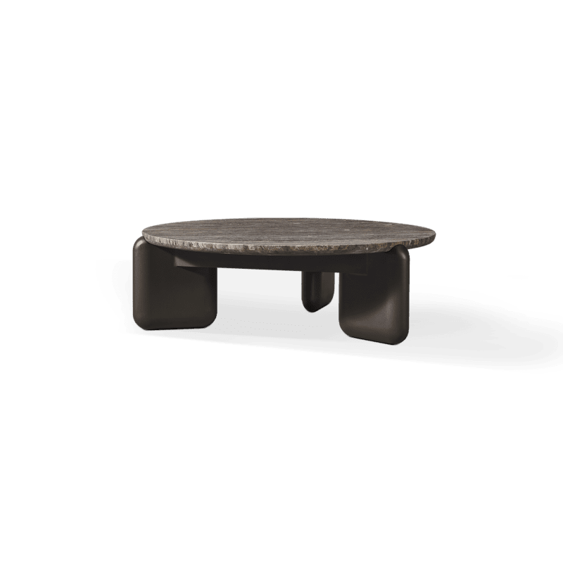 Chloe Aluminum Round Coffee Table | Aluminum Bronze, Travertine Dark Grey,