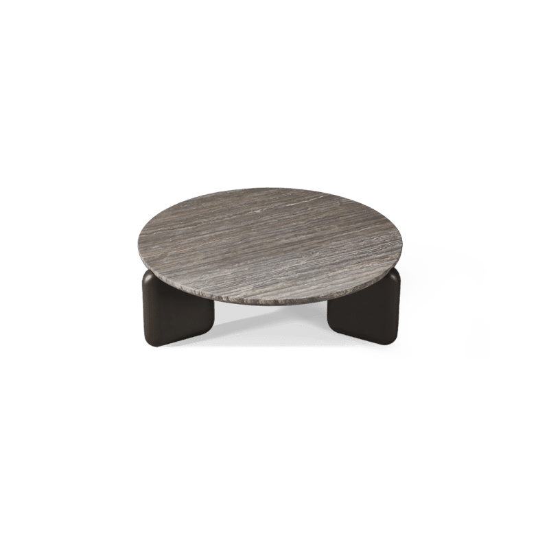 Chloe Aluminum Round Coffee Table | Aluminum Bronze, Travertine Dark Grey,