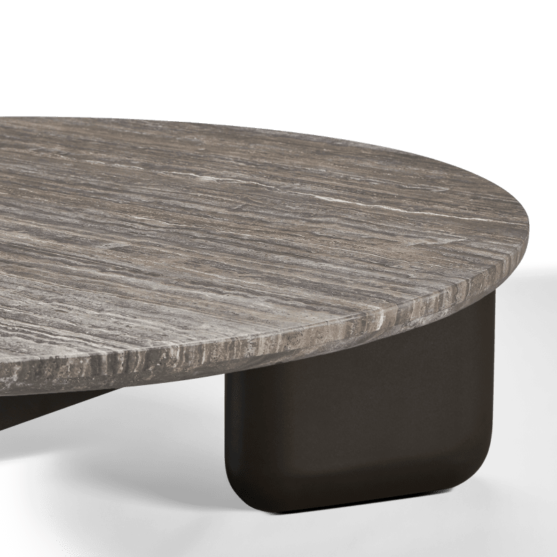 Chloe Aluminum Round Coffee Table | Aluminum Bronze, Travertine Dark Grey,