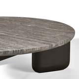 Chloe Aluminum Round Coffee Table | Aluminum Bronze, Travertine Dark Grey,