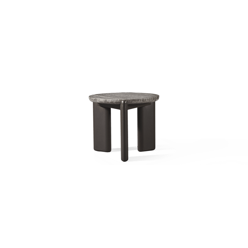 Chloe Aluminum Round Side Table | Aluminum Bronze, Travertine Dark Grey,