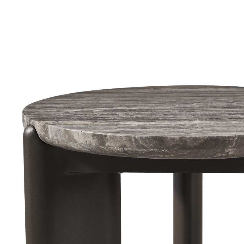 Chloe Aluminum Round Side Table | Aluminum Bronze, Travertine Dark Grey,