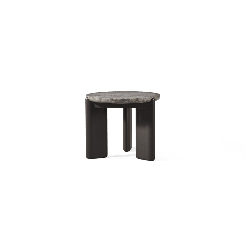 Chloe Aluminum Round Side Table | Aluminum Bronze, Travertine Dark Grey,