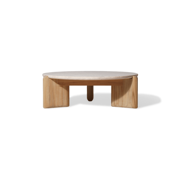 Chloe Round Coffee Table | Teak Natural, Travertine Cream,