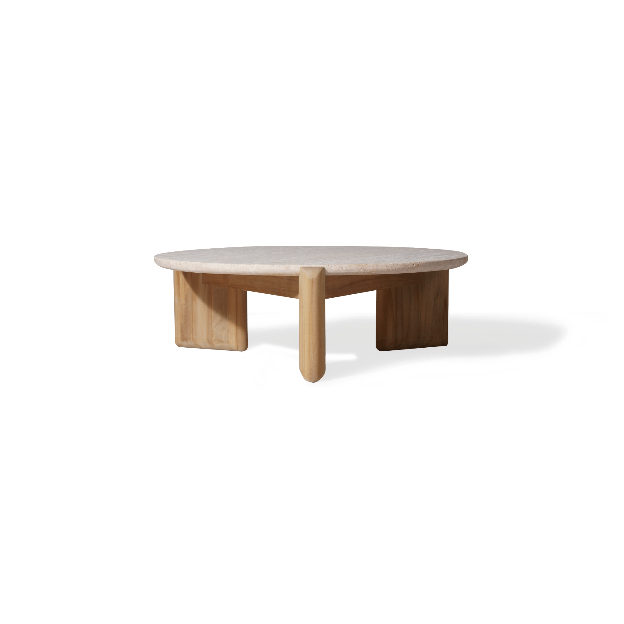Chloe Round Coffee Table | Teak Natural, Travertine Cream,