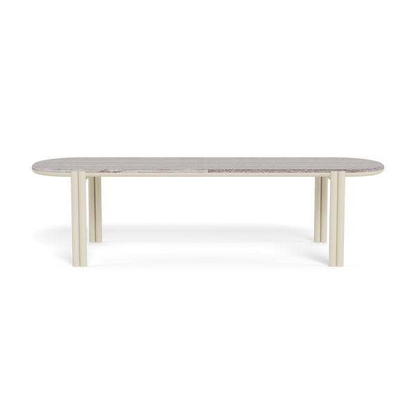 Cove Aluminum Pill Dining Table | Aluminum Bone, Travertine Dark Grey,