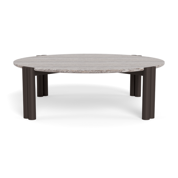 Cove Aluminum Round Coffee Table | Aluminum Bronze, Travertine Dark Grey,