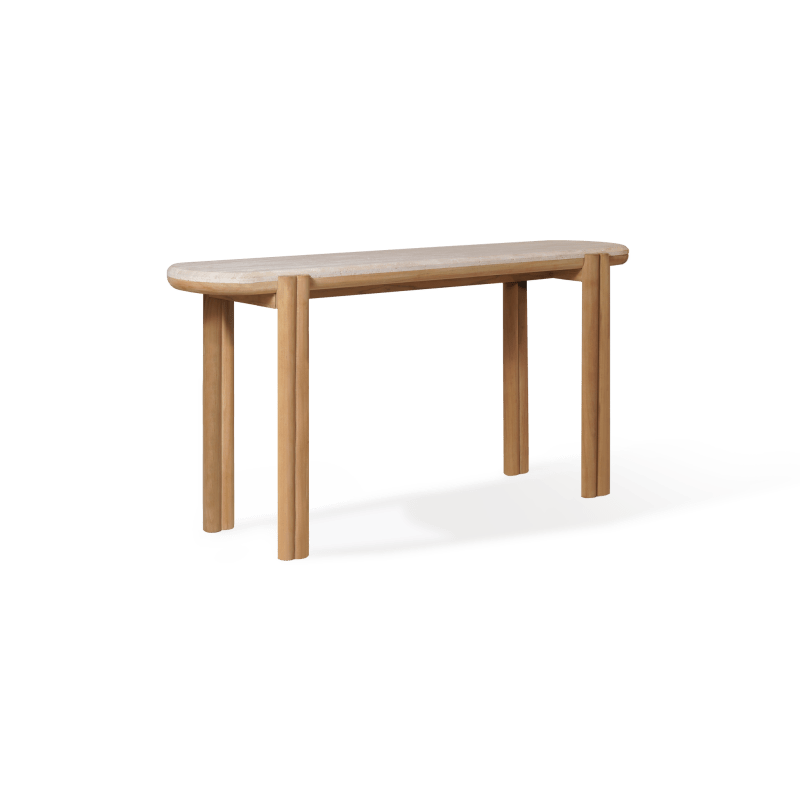 Cove Teak Console | Teak Natural, Travertine Cream,